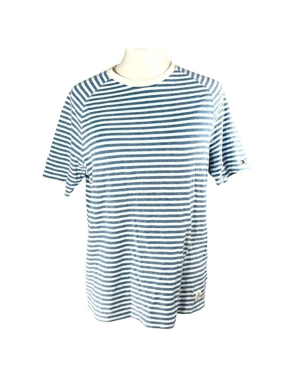 Tommy Hilfiger Striped T-Shirt Classic Navy White Vintage Y2K Nautical Size M